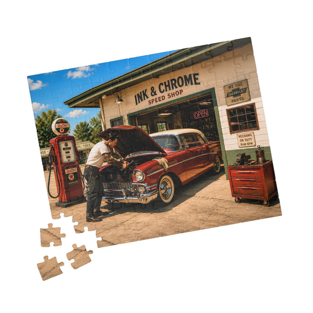 She Likes a Little Trouble Under the Hood – Retro Garage Art Puzzle