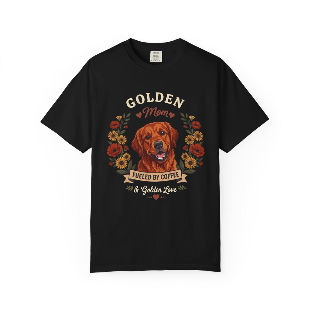 Red Golden Retriever Dog Mom T-Shirt | Fueled by Coffee & Golden Love