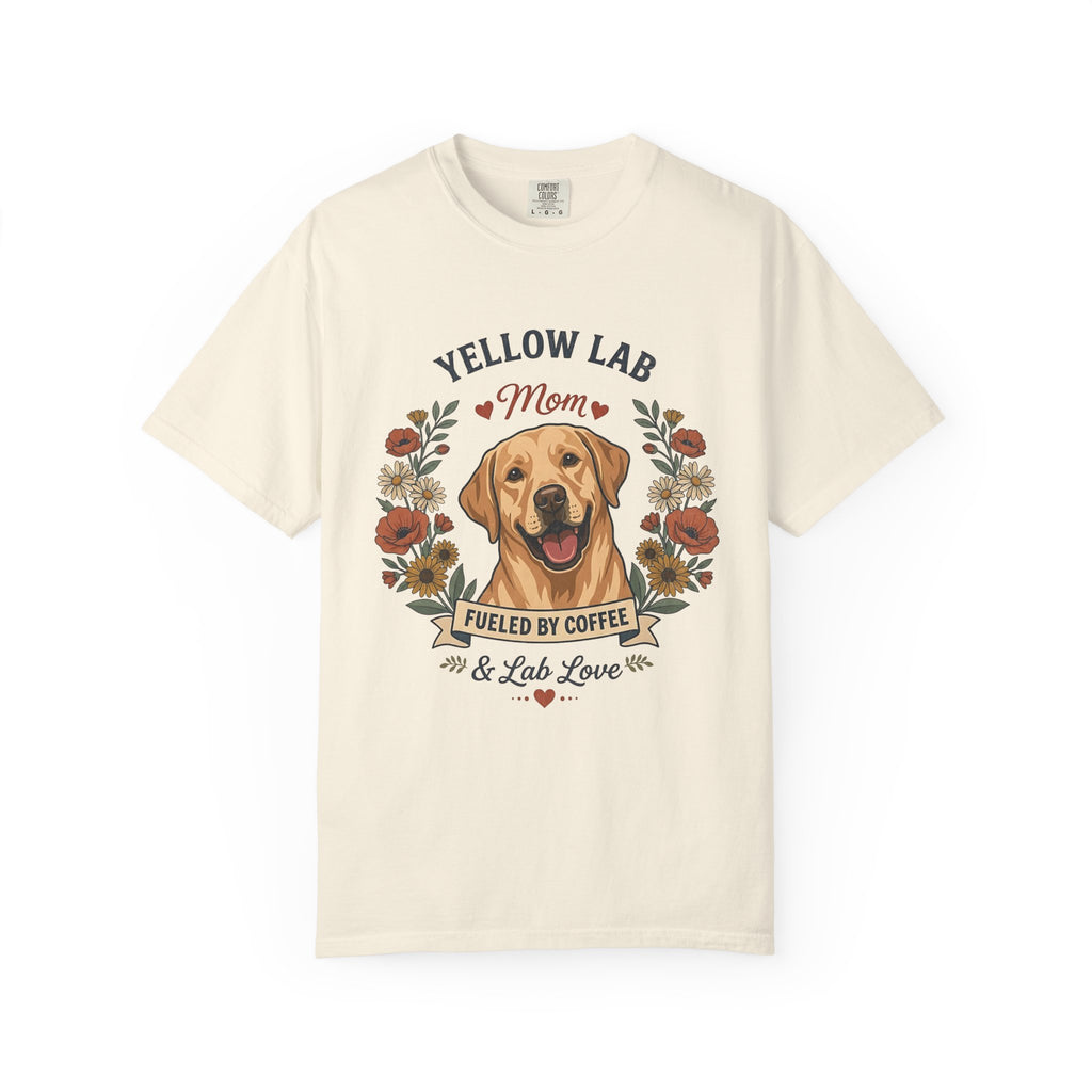 Yellow Labrador Dog Mom T-Shirt | Fueled by Coffee & Lab Love