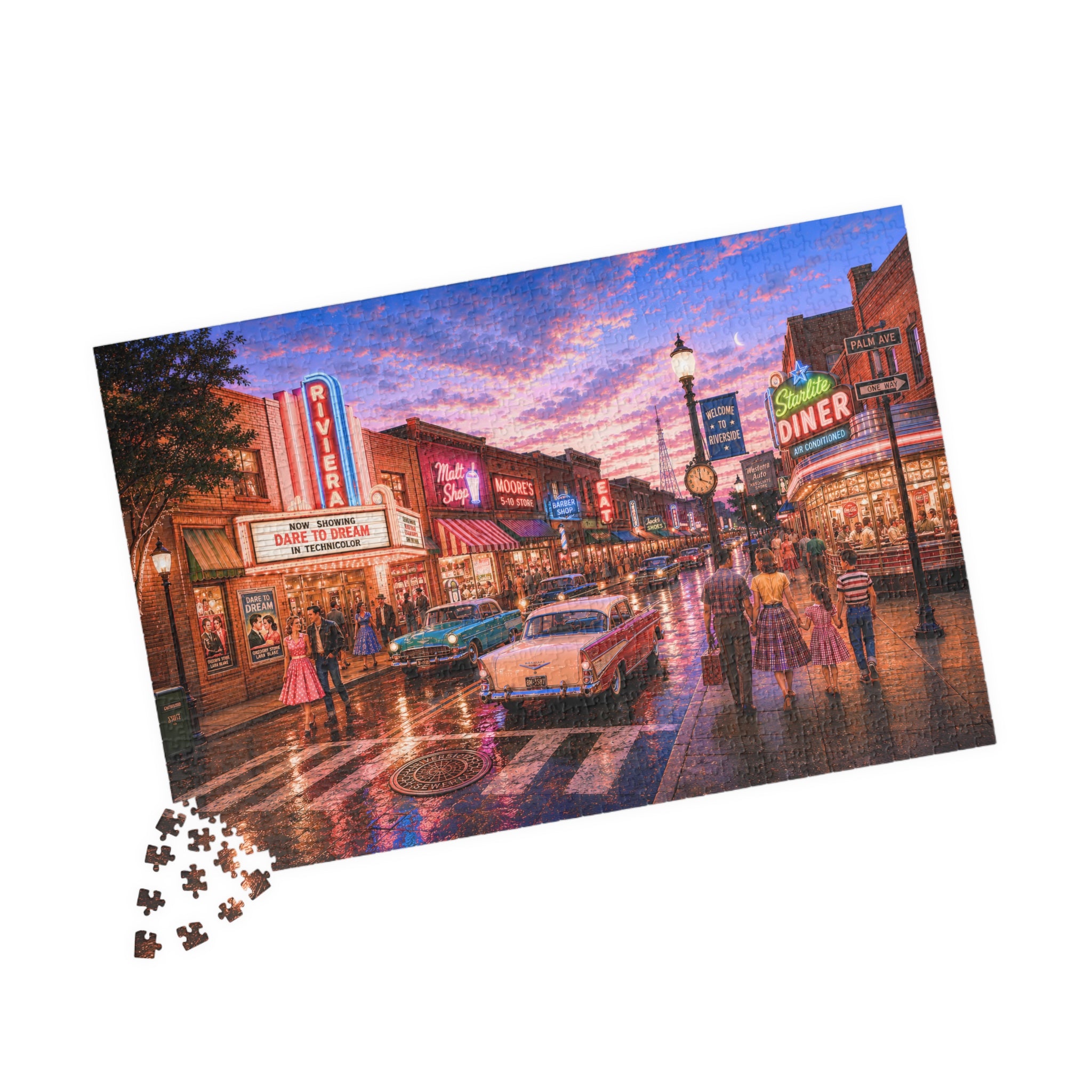 Meet Me Where the Neon Starts – Vintage Main Street Night Art Puzzle