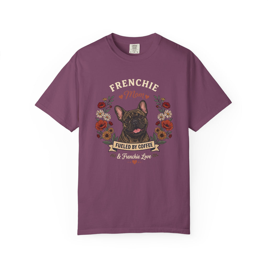 Brindle French Bulldog Dog Mom T-Shirt | Fueled by Coffee & Frenchie Love