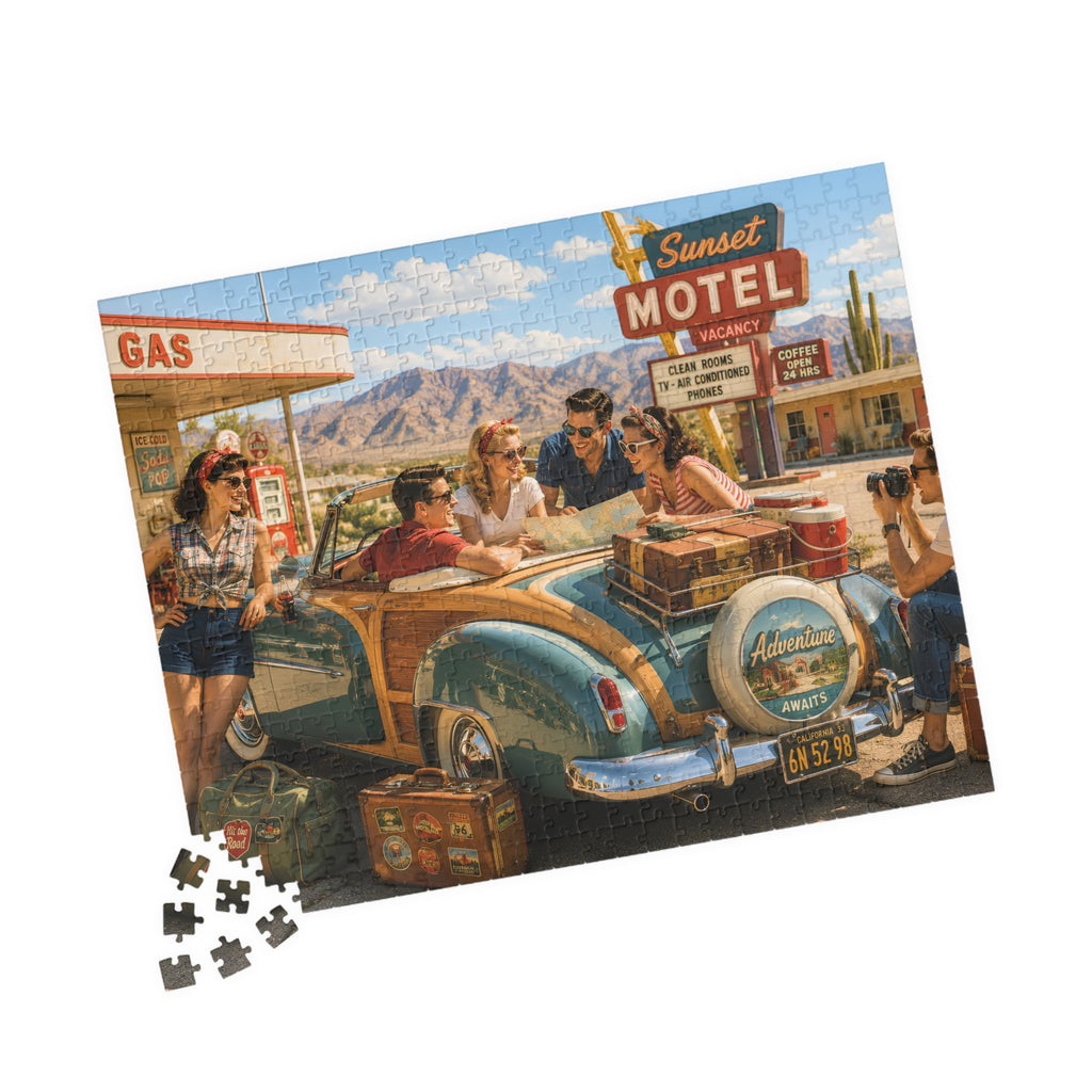 We'll Figure It Out at the Next Motel – Retro Road Trip Art Puzzle