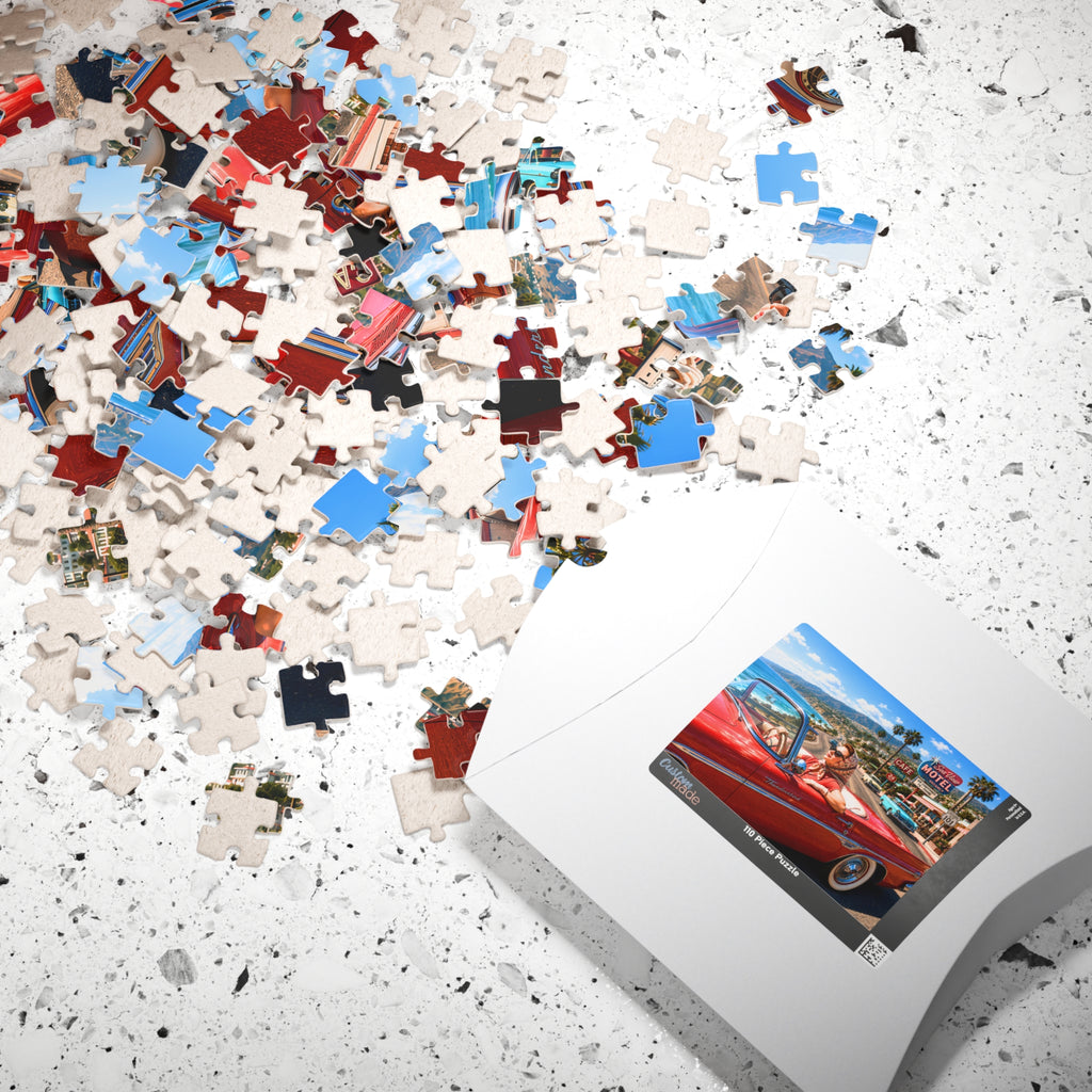 She Took the Scenic Route – Retro California Convertible Art Puzzle