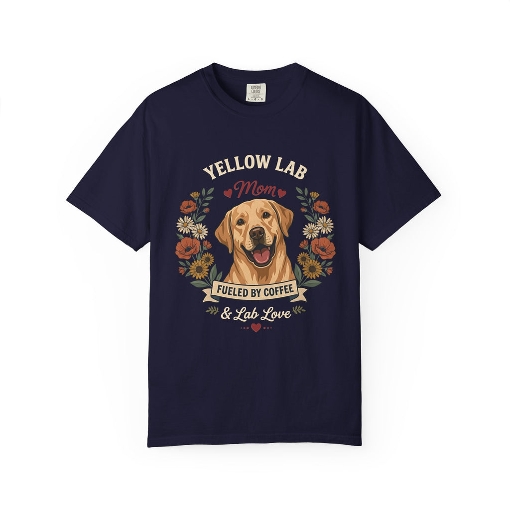 Yellow Labrador Dog Mom T-Shirt | Fueled by Coffee & Lab Love