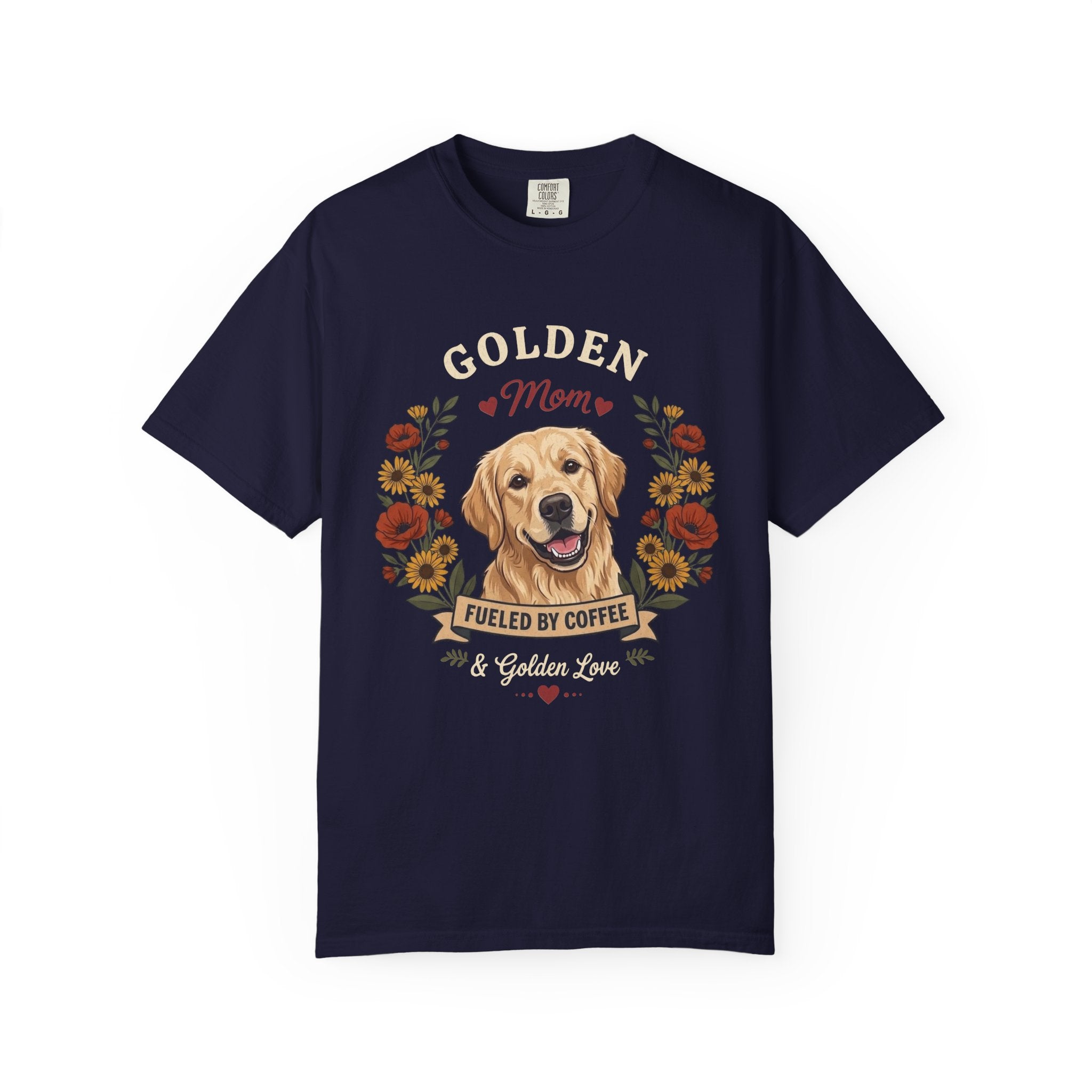Light Golden Retriever Dog Mom T-Shirt | Fueled by Coffee & Golden Love