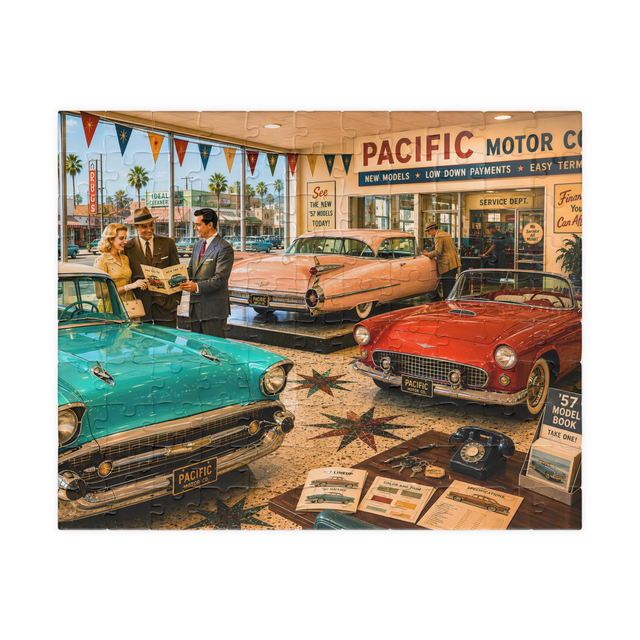 I'm Just Looking, Darling – Vintage Car Dealership Art Puzzle