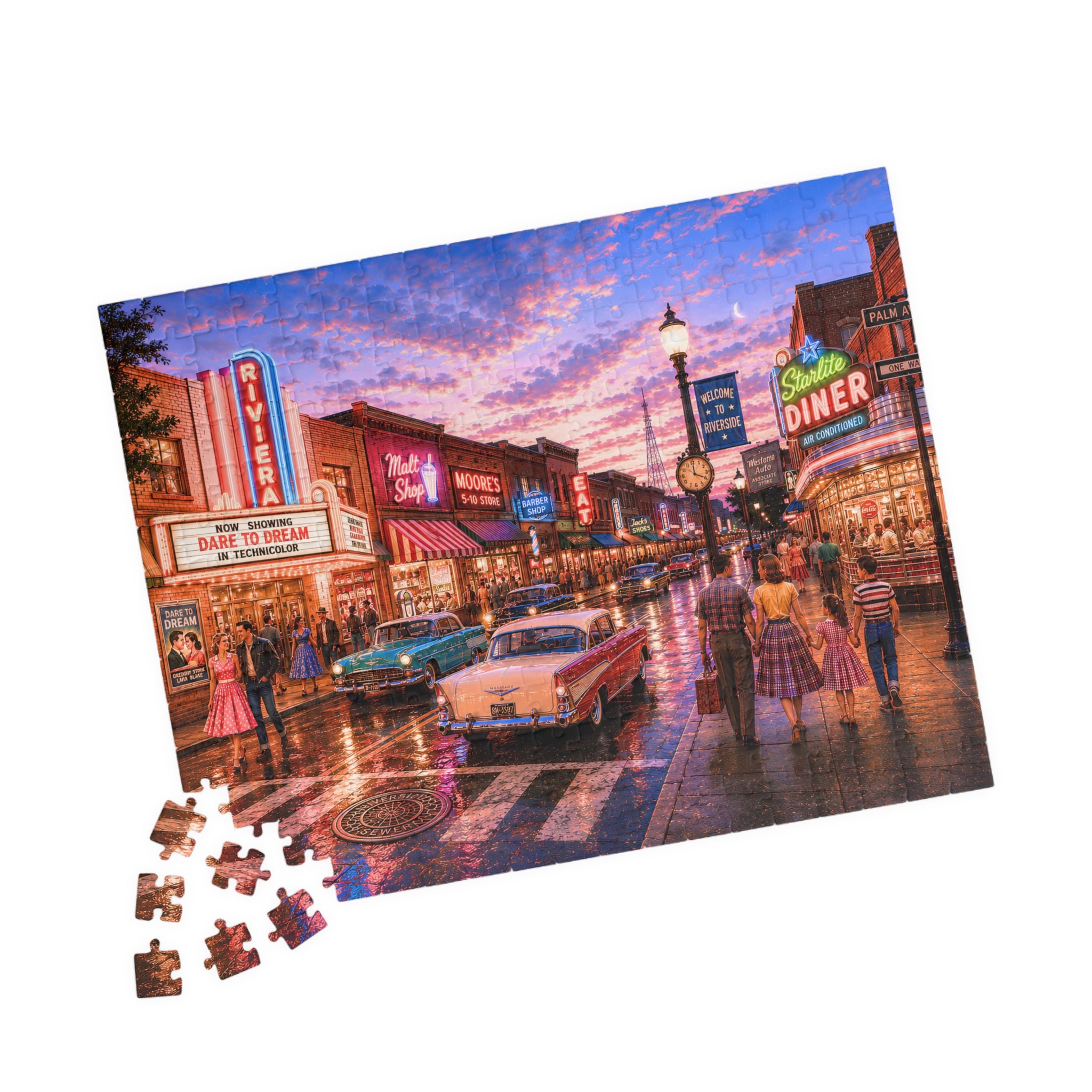 Meet Me Where the Neon Starts – Vintage Main Street Night Art Puzzle