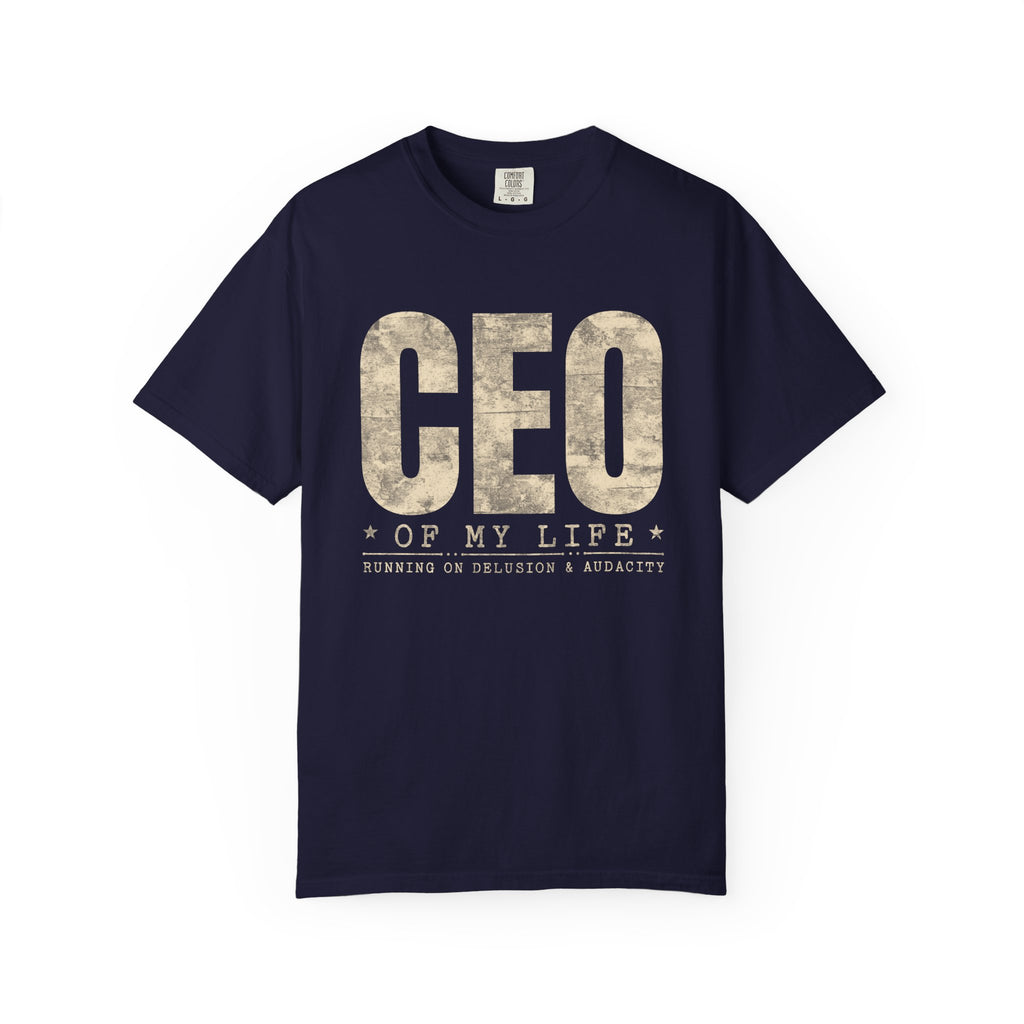 Running on Delusion & Audacity – Funny Entrepreneur T-Shirt | Explorer Edition