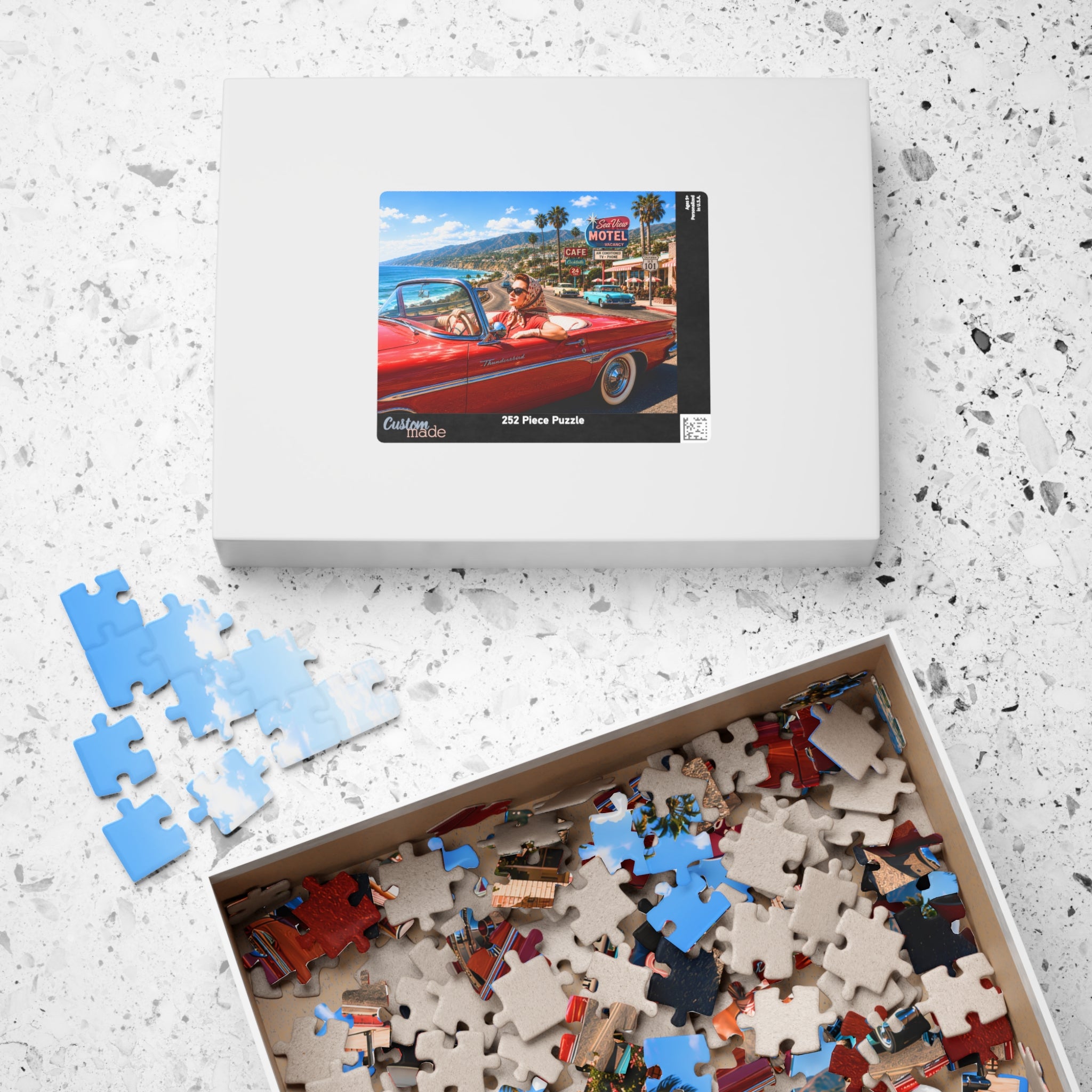 She Took the Scenic Route – Retro California Convertible Art Puzzle