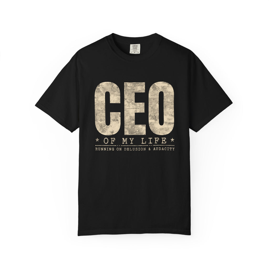 Running on Delusion & Audacity – Funny Entrepreneur T-Shirt | Explorer Edition