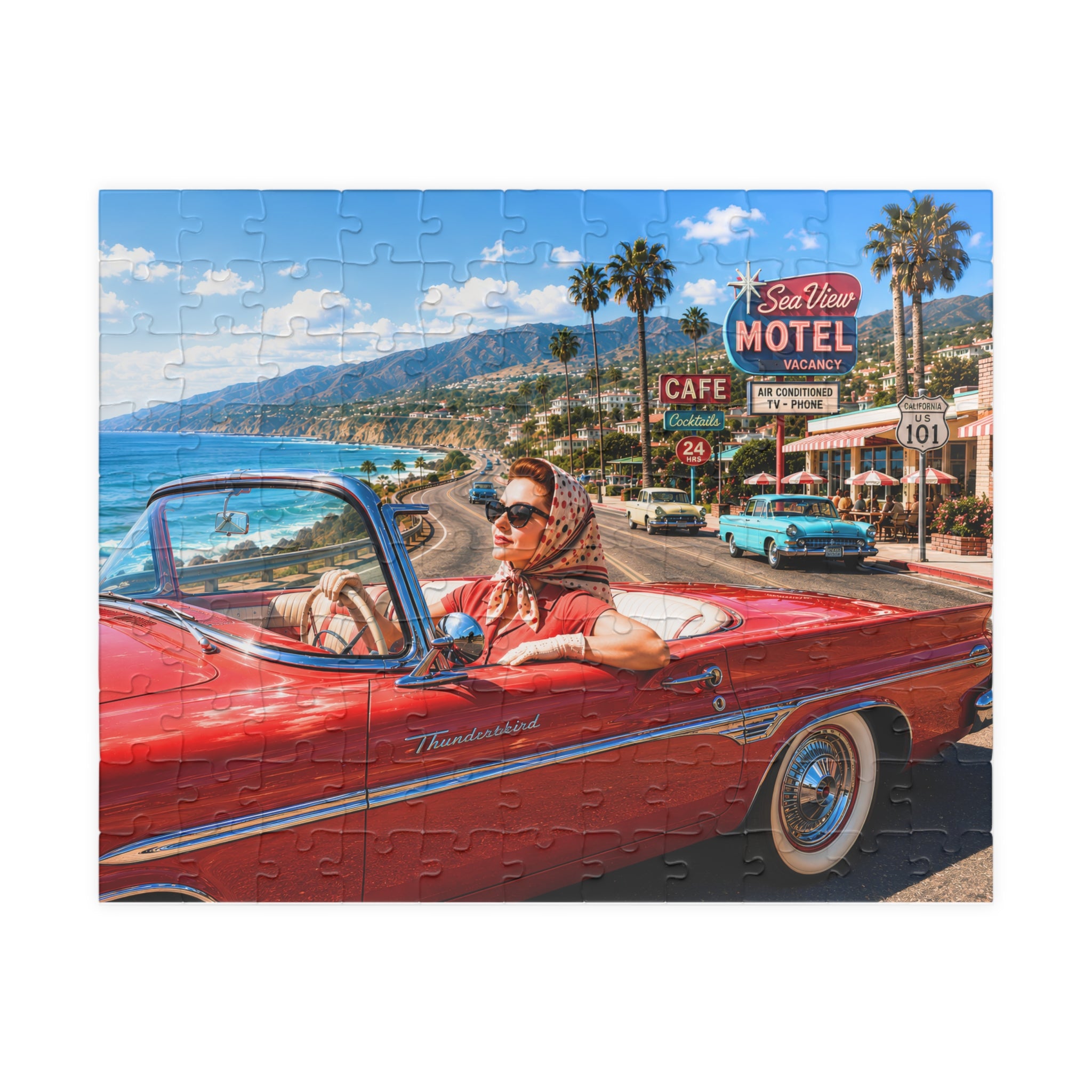 She Took the Scenic Route – Retro California Convertible Art Puzzle