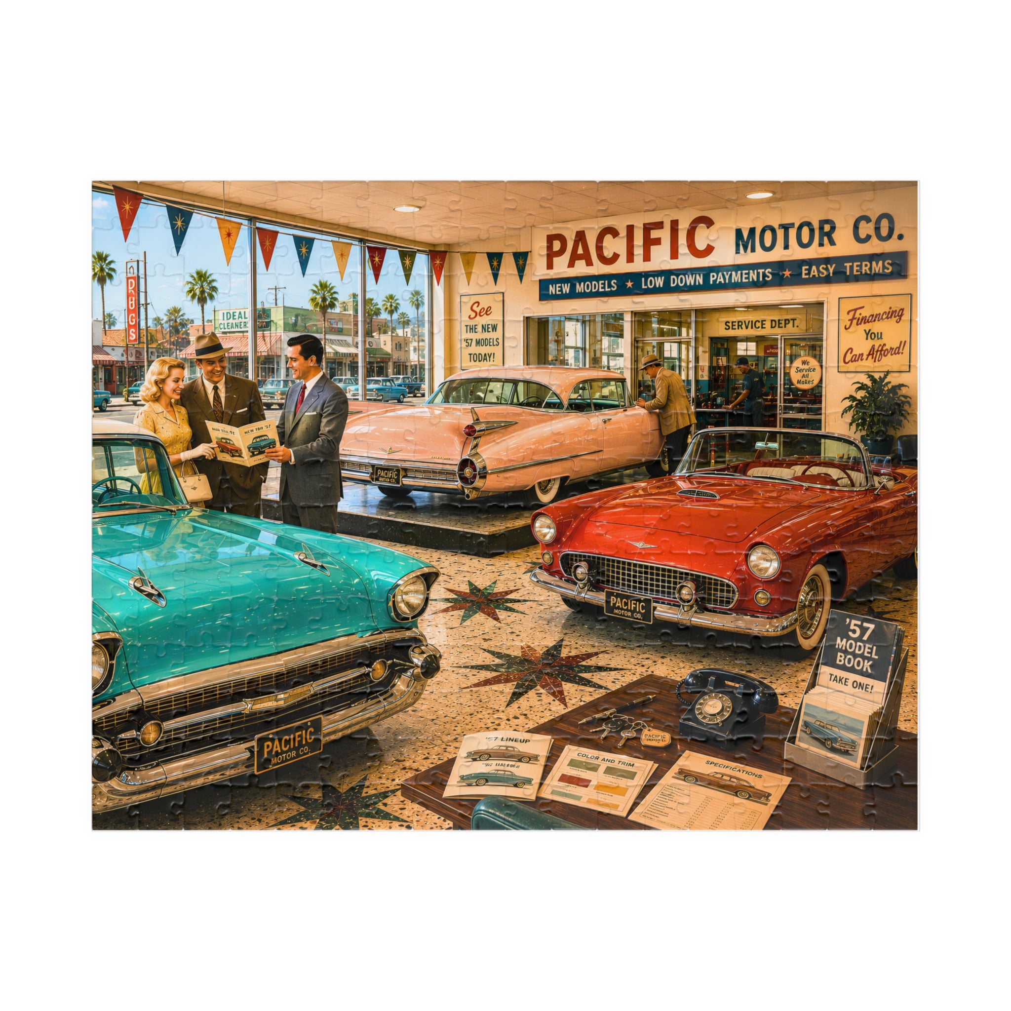 I'm Just Looking, Darling – Vintage Car Dealership Art Puzzle