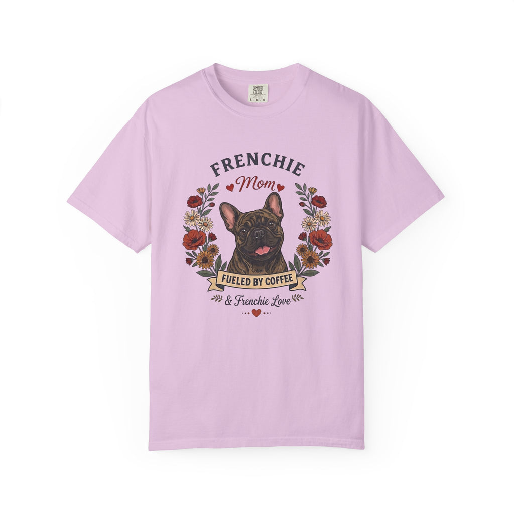 Brindle French Bulldog Dog Mom T-Shirt | Fueled by Coffee & Frenchie Love