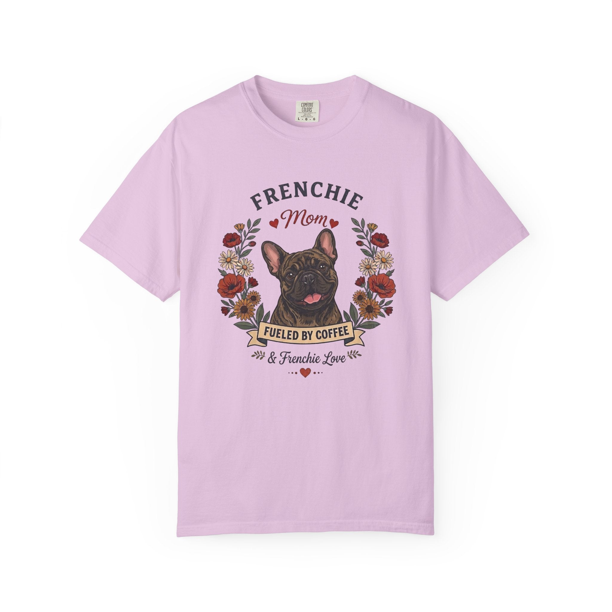 Brindle French Bulldog Dog Mom T-Shirt | Fueled by Coffee & Frenchie Love