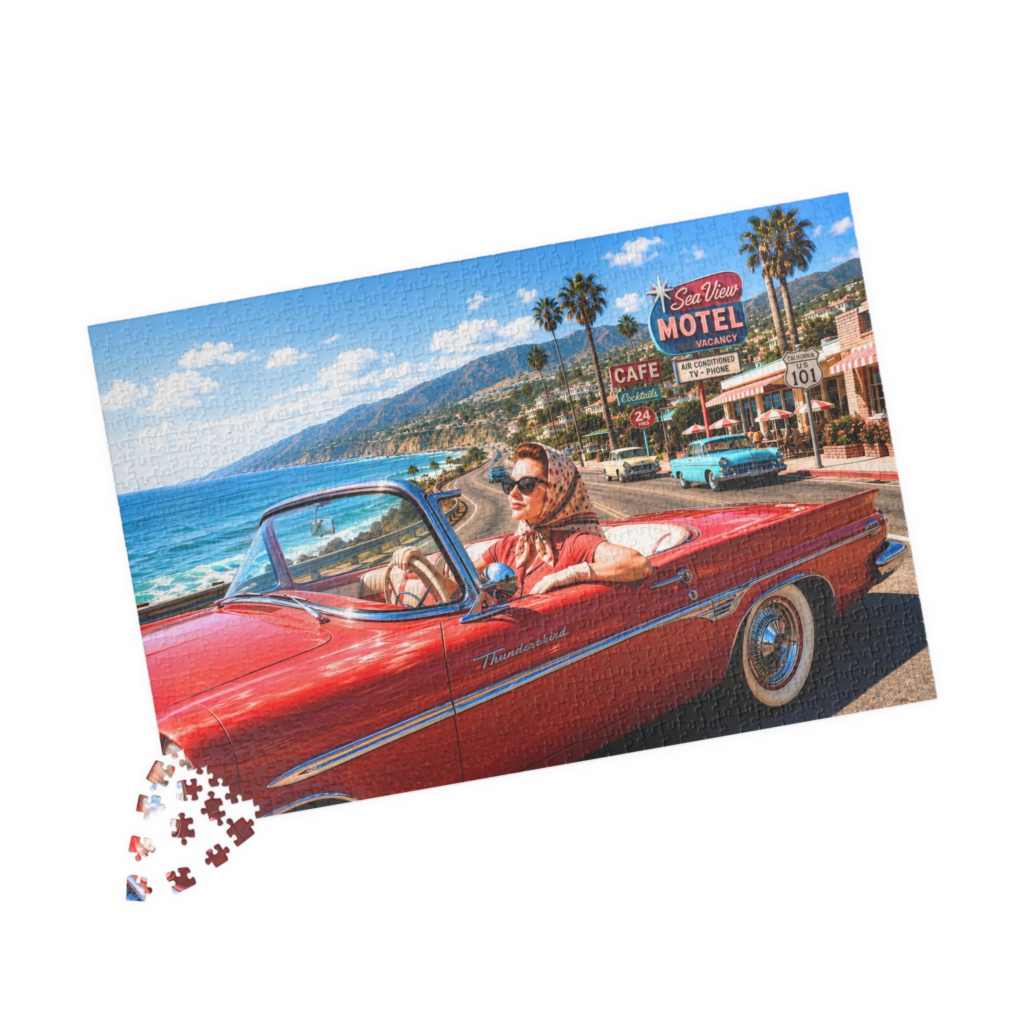 She Took the Scenic Route – Retro California Convertible Art Puzzle