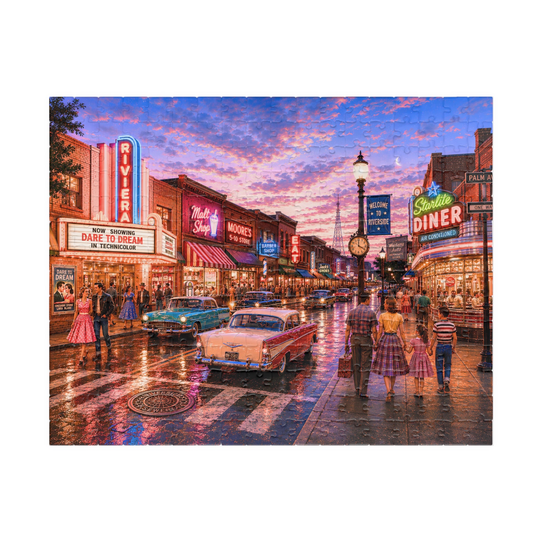 Meet Me Where the Neon Starts – Vintage Main Street Night Art Puzzle