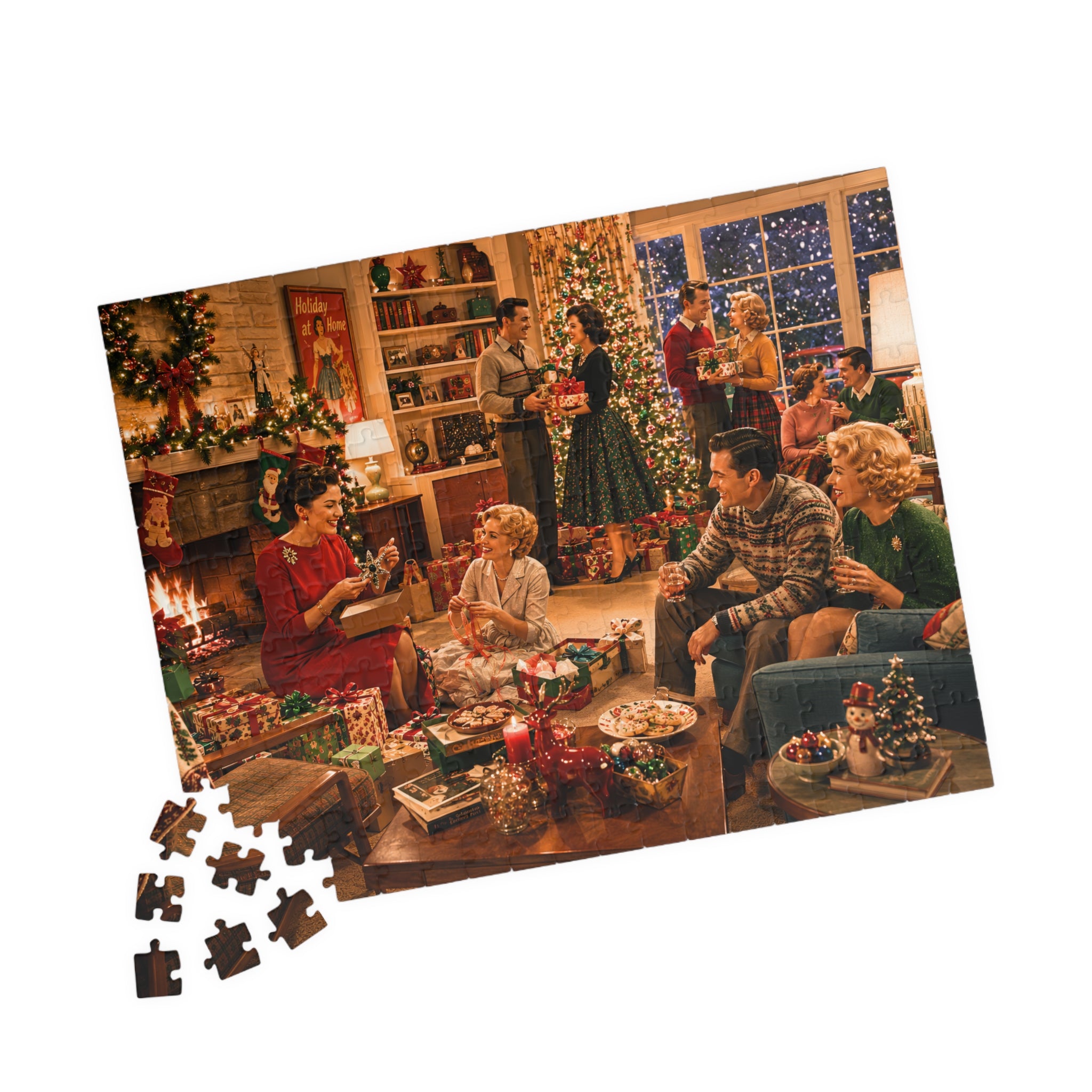 Cozy Vintage Christmas – Retro Holiday Gathering Art Puzzle