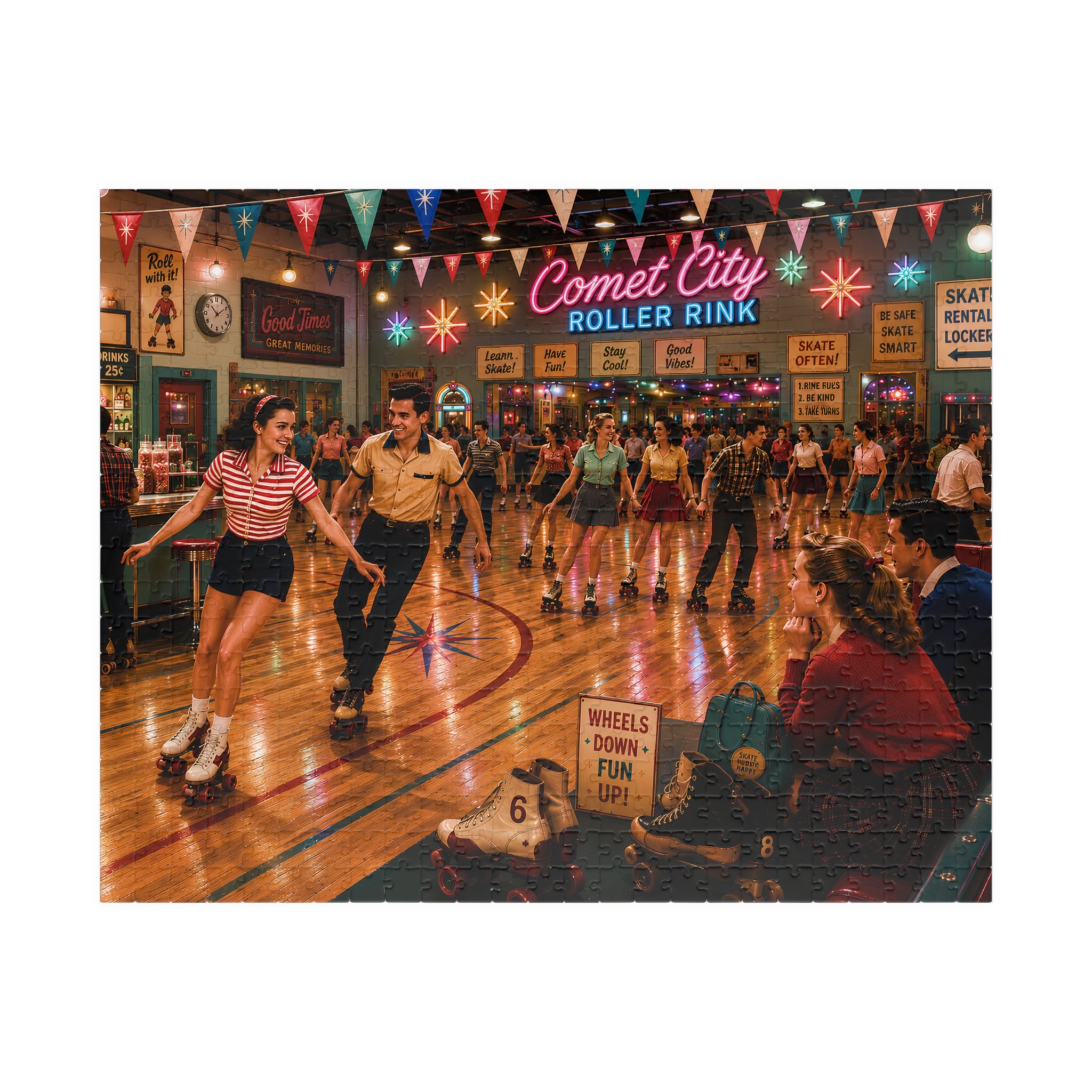 Good Girls Don't Sit This One Out – Retro Roller Rink Art Puzzle