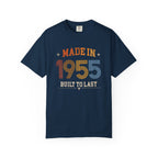 Navy blue t-shirt with 'Made in 1955 Built to Last' text on a white background