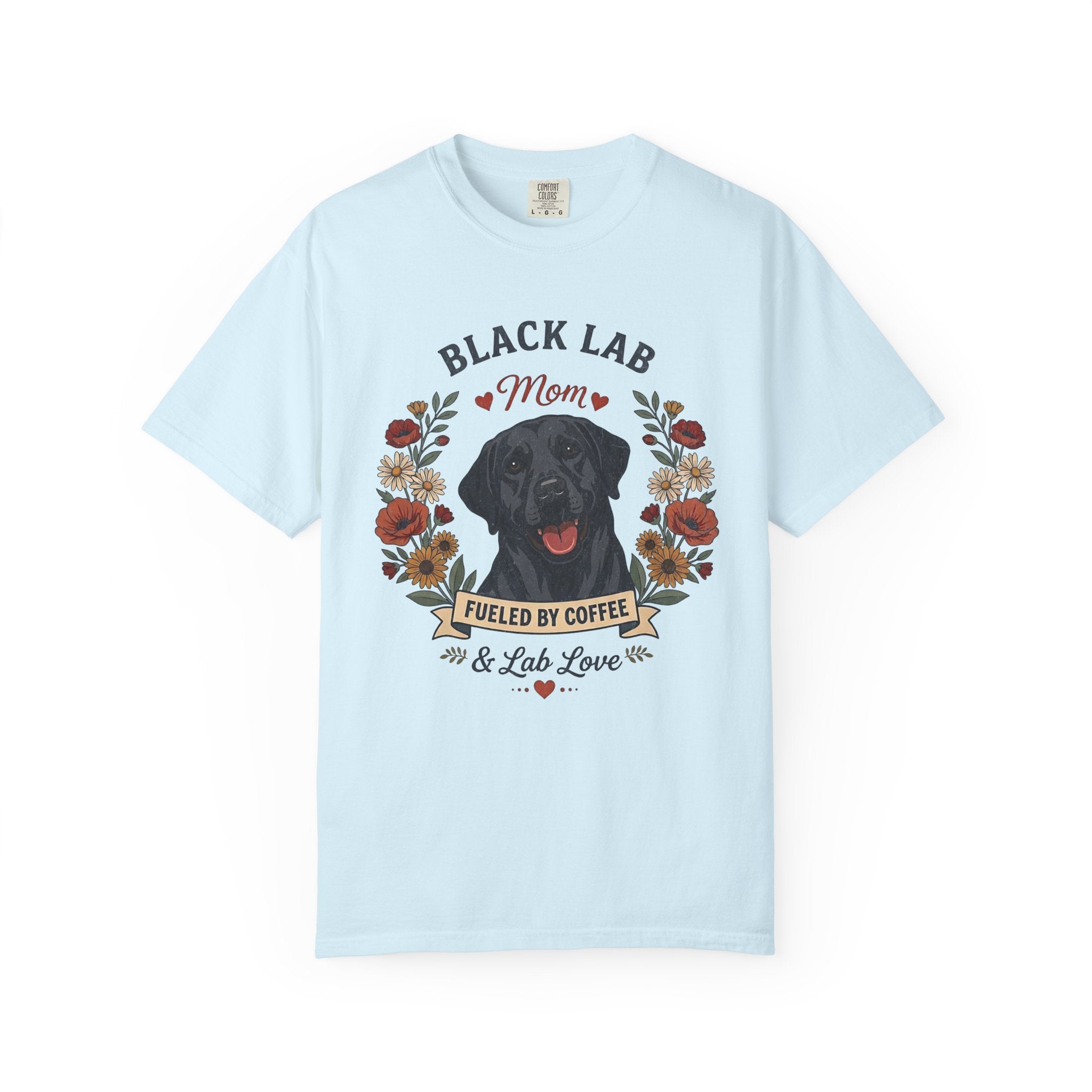 Black Labrador Dog Mom T-Shirt | Fueled by Coffee & Lab Love