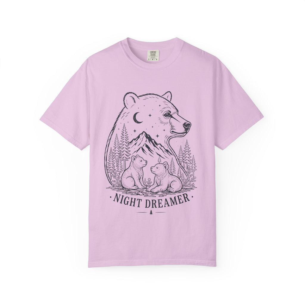 Night Dreamer Bear Shirt, Moon Bear Graphic Tee, Wildlife Lover Gift, Woodland Nature Shirt, Comfort Colors Tee