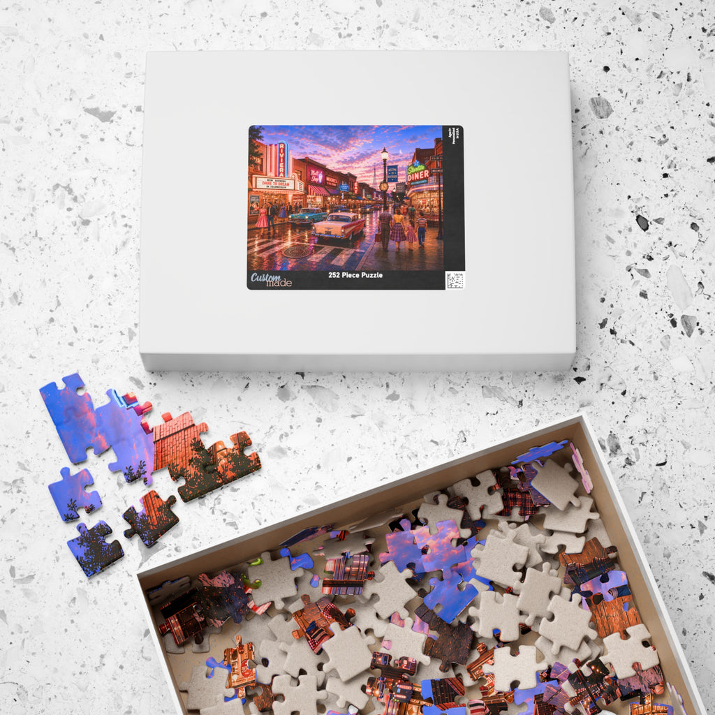 Meet Me Where the Neon Starts – Vintage Main Street Night Art Puzzle