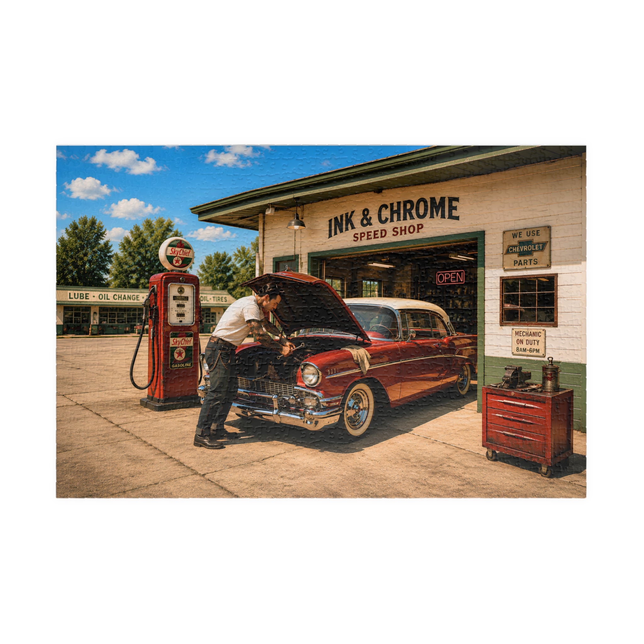 She Likes a Little Trouble Under the Hood – Retro Garage Art Puzzle