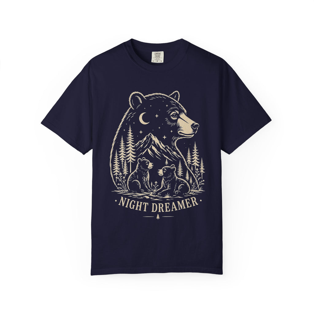 Night Dreamer Bear Shirt, Moon Bear Graphic Tee, Wildlife Lover Gift, Woodland Nature Shirt, Comfort Colors Tee