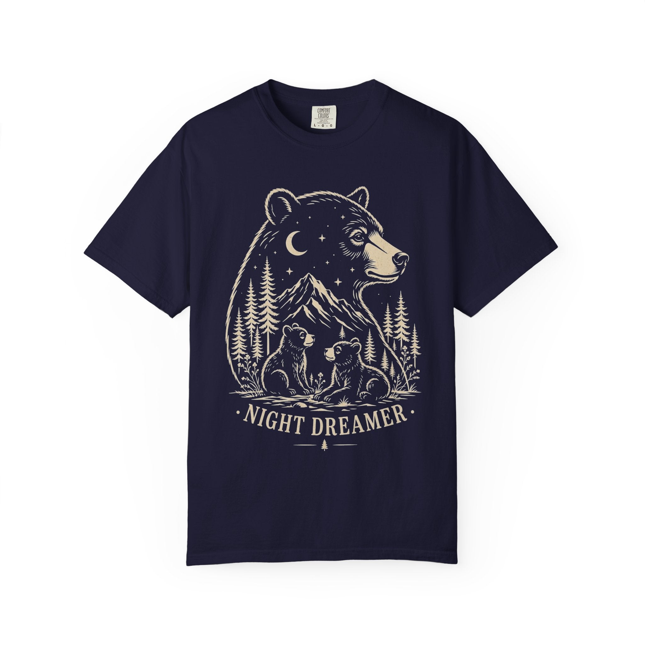 Night Dreamer Bear Shirt, Moon Bear Graphic Tee, Wildlife Lover Gift, Woodland Nature Shirt, Comfort Colors Tee