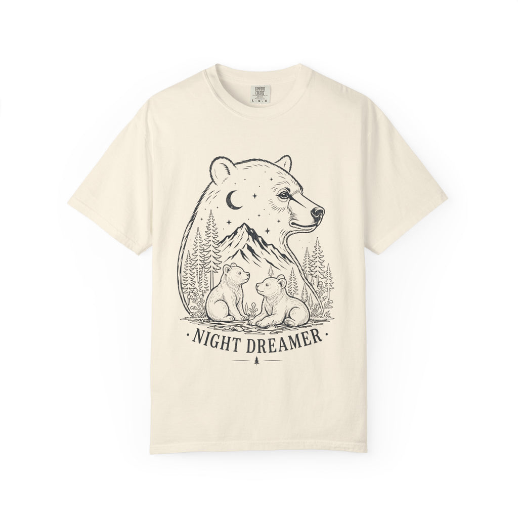 Night Dreamer Bear Shirt, Moon Bear Graphic Tee, Wildlife Lover Gift, Woodland Nature Shirt, Comfort Colors Tee
