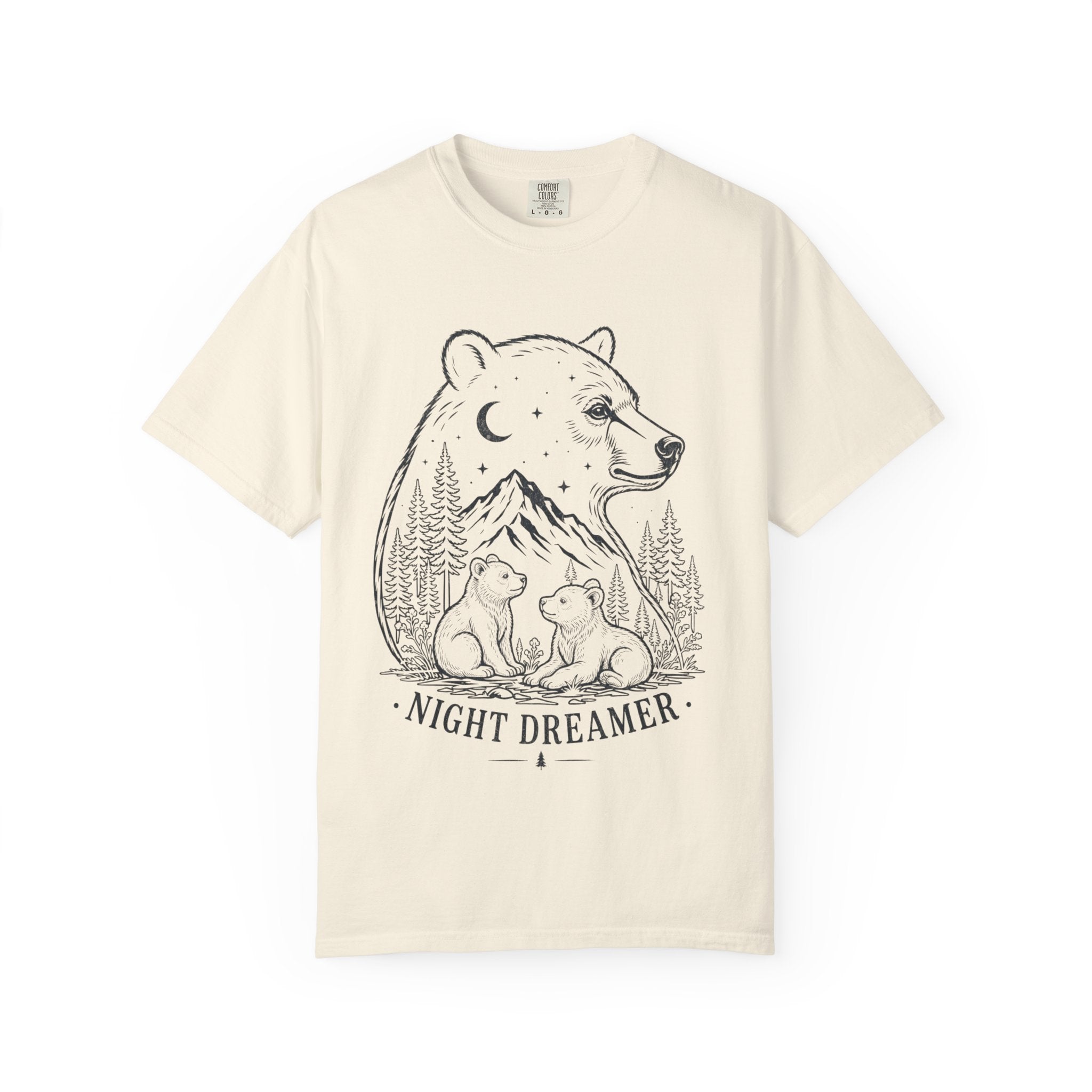 Night Dreamer Bear Shirt, Moon Bear Graphic Tee, Wildlife Lover Gift, Woodland Nature Shirt, Comfort Colors Tee