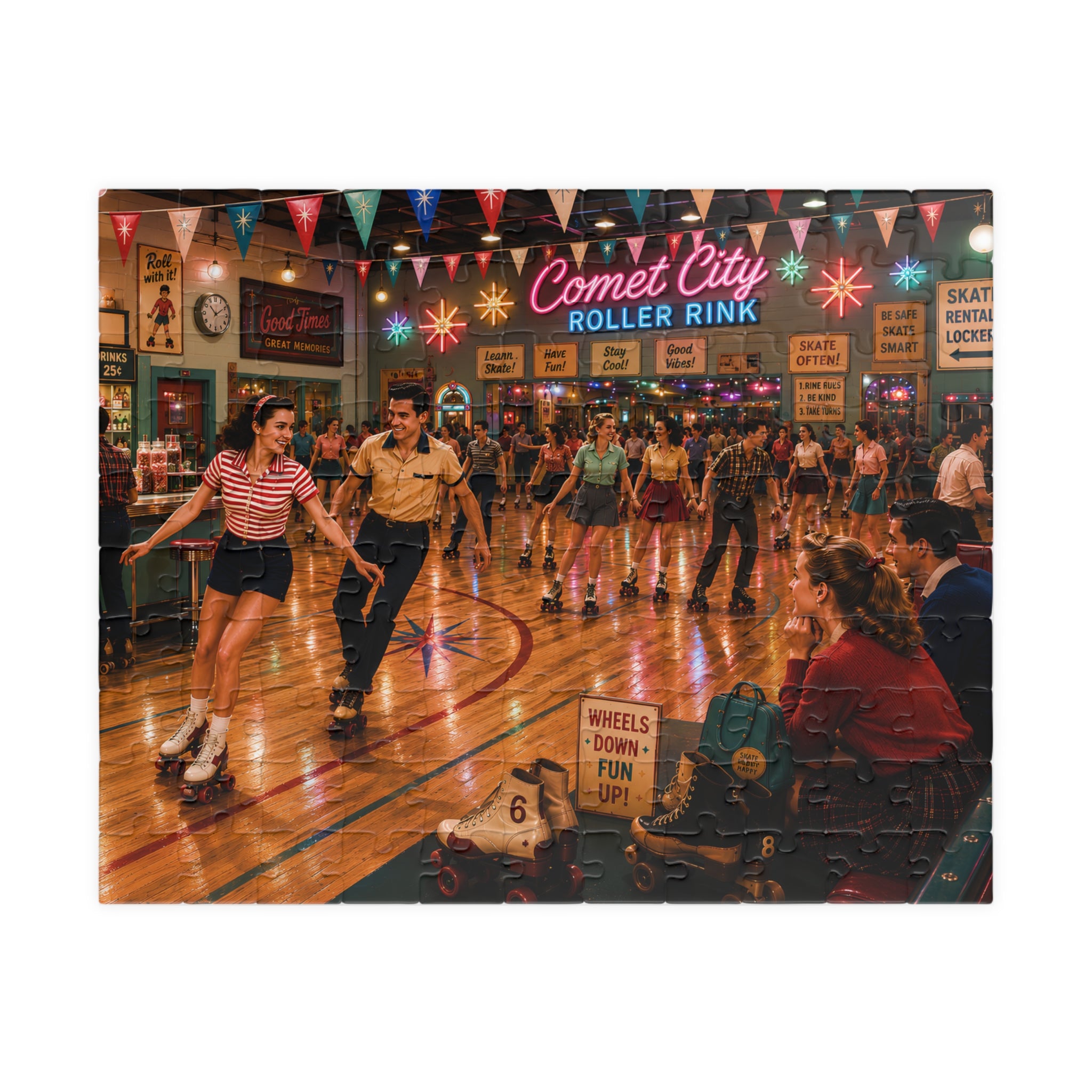 Good Girls Don't Sit This One Out – Retro Roller Rink Art Puzzle