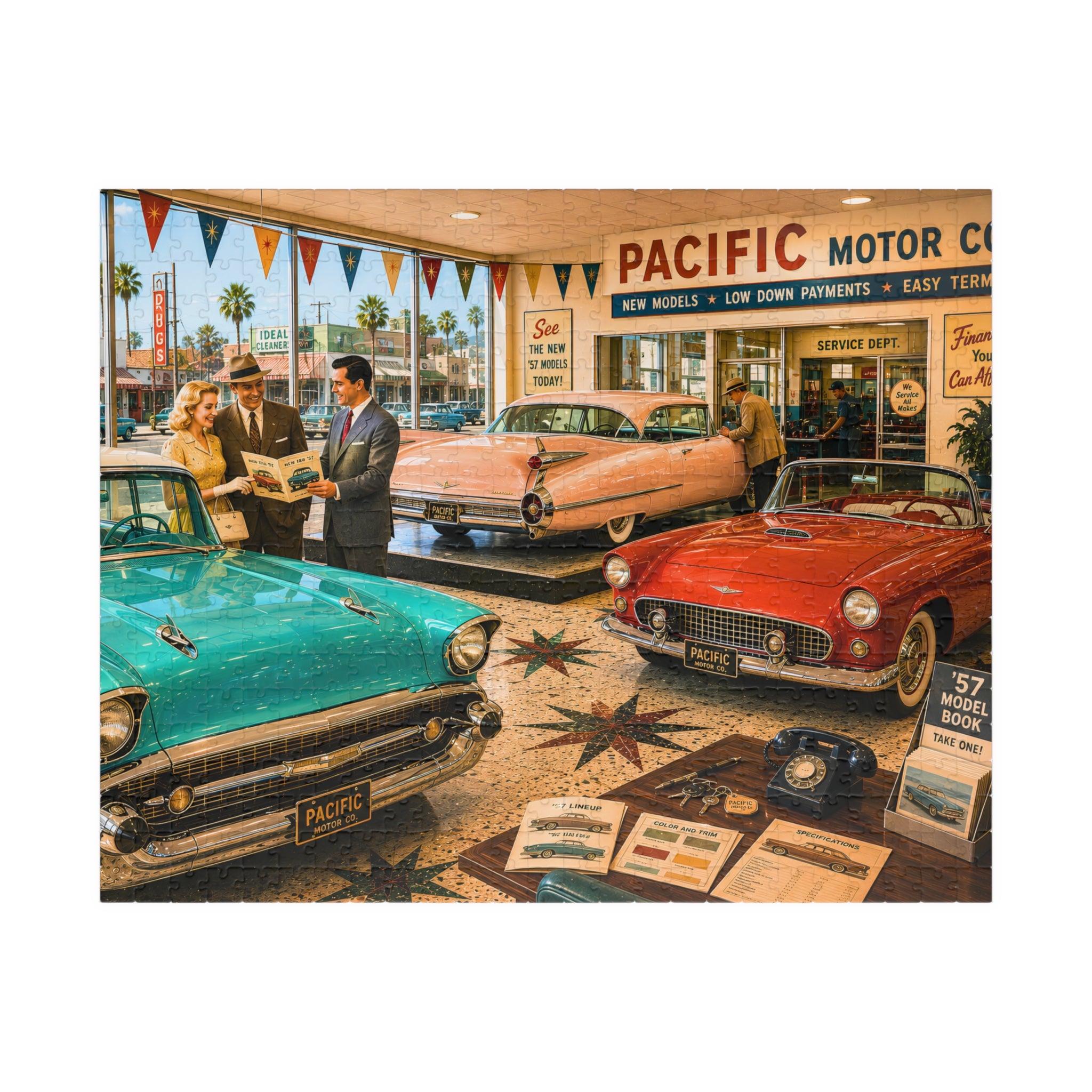 I'm Just Looking, Darling – Vintage Car Dealership Art Puzzle