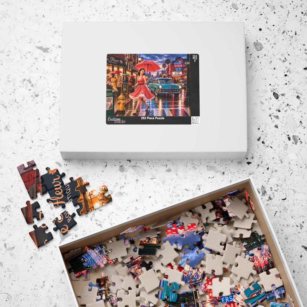 A Little Rain Never Ruined the Outfit – Retro Pin-Up City Art Puzzle