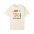Beige, ivory t-shirt with 'Made in 1961 Built to Last' text on a white background