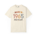 Beige, ivory t-shirt with 'Made in 1965 Built to Last' text on a white background