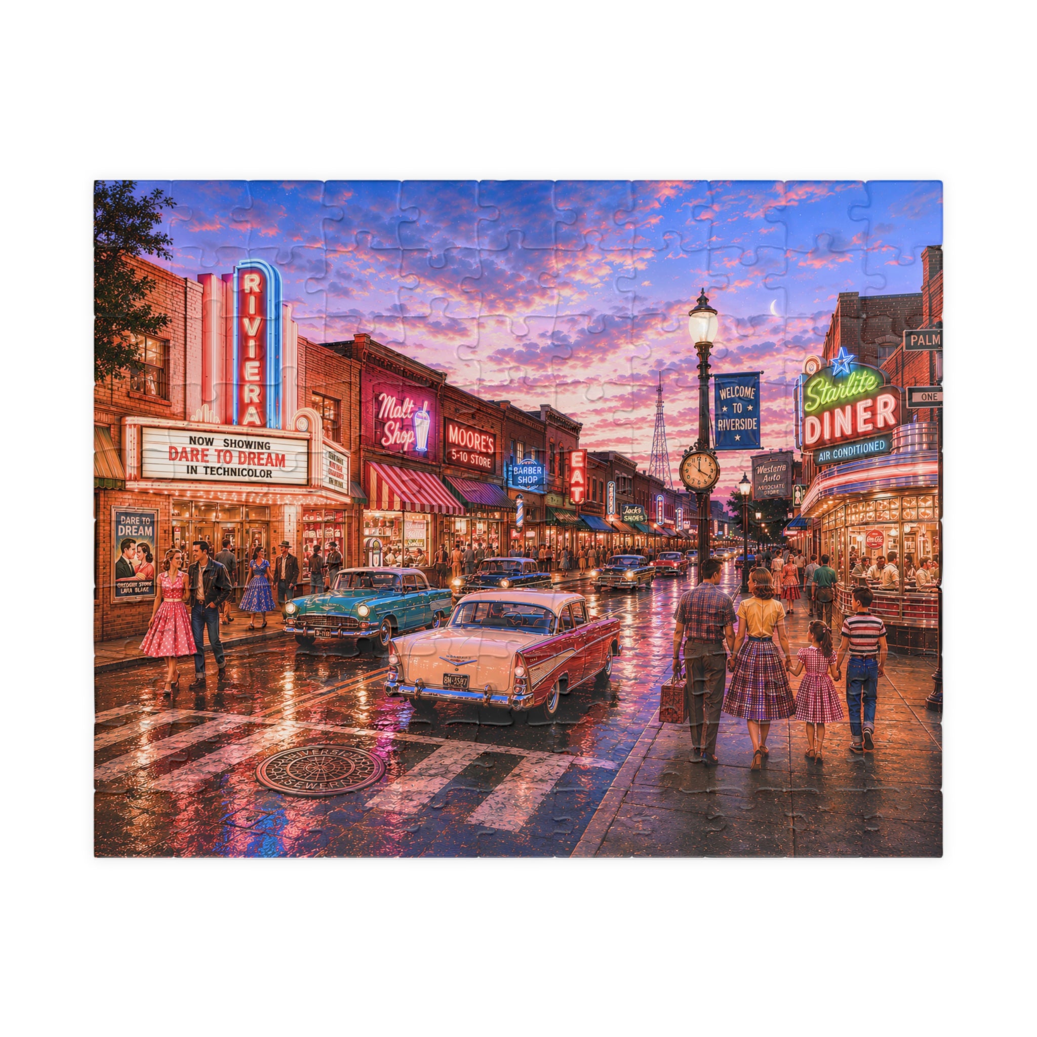 Meet Me Where the Neon Starts – Vintage Main Street Night Art Puzzle