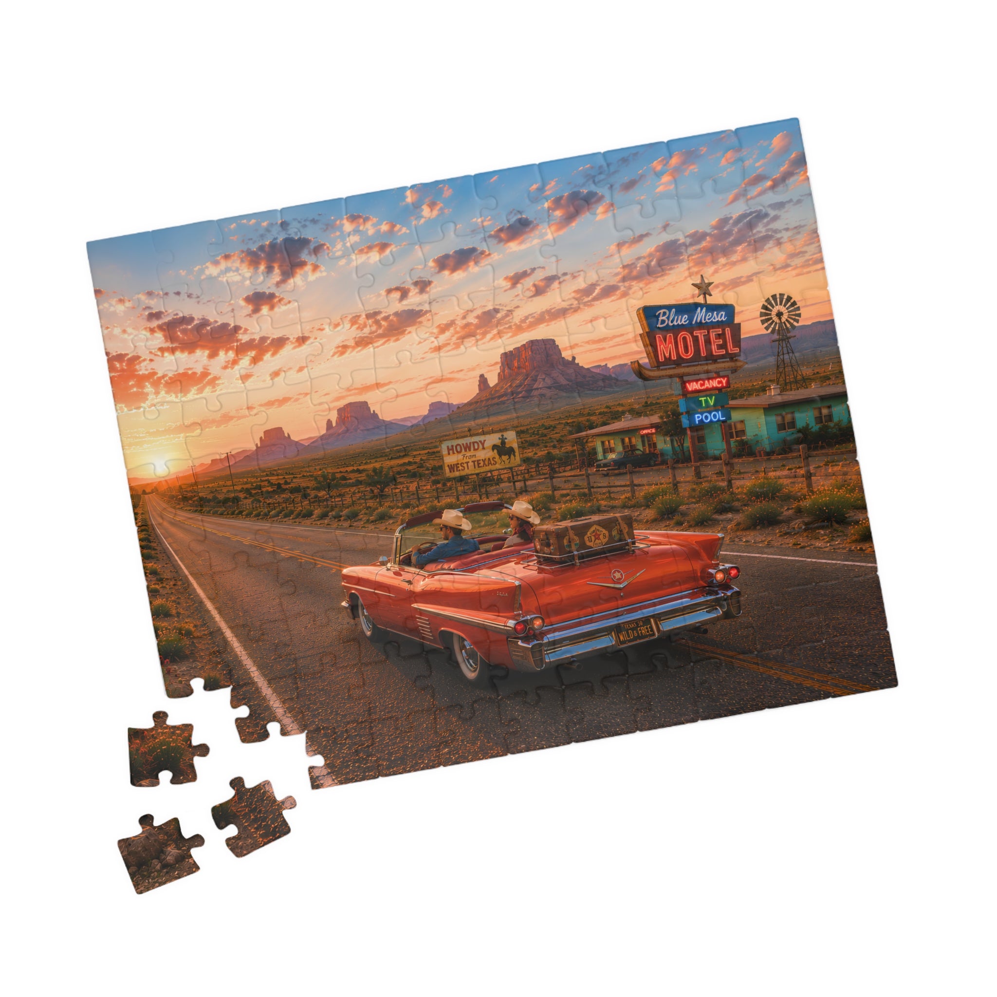 No Plans, No Problem – Retro Route 66 Desert Road Trip Art Puzzle