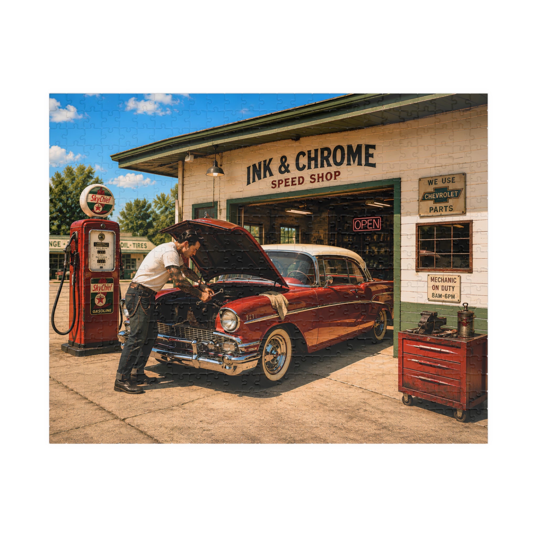 She Likes a Little Trouble Under the Hood – Retro Garage Art Puzzle