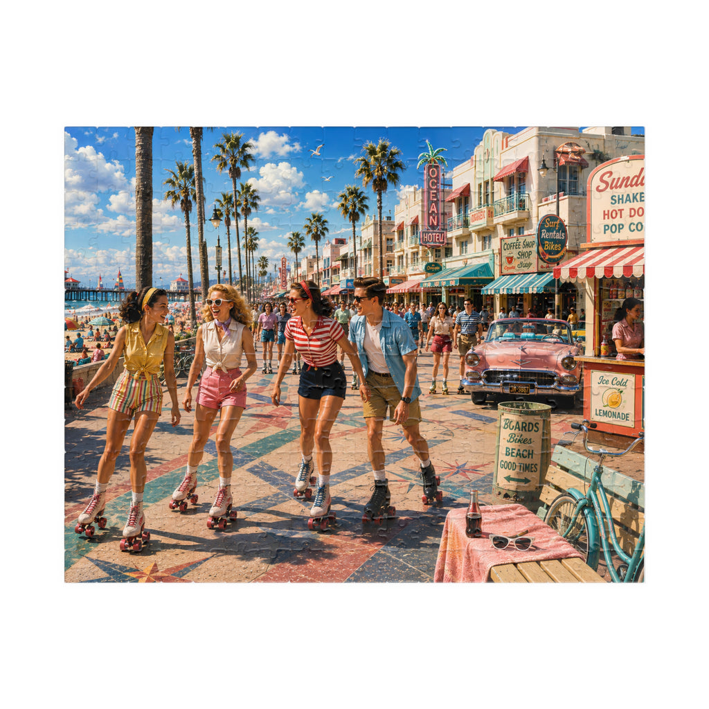 Meet Me on the Boardwalk – Retro Roller Skating Beach Art Puzzle