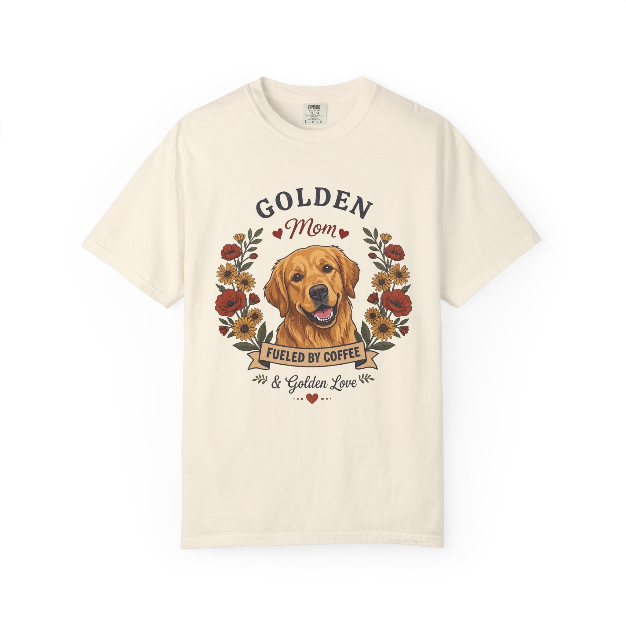 Golden Retriever Dog Mom T-Shirt | Fueled by Coffee & Golden Love
