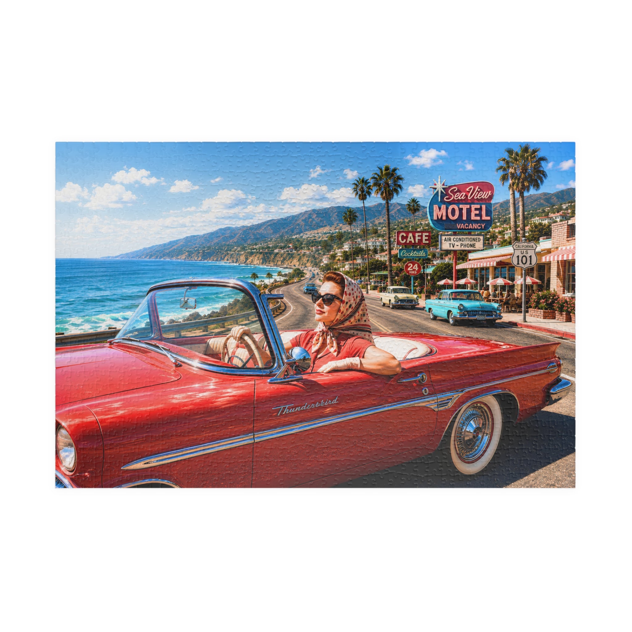 She Took the Scenic Route – Retro California Convertible Art Puzzle