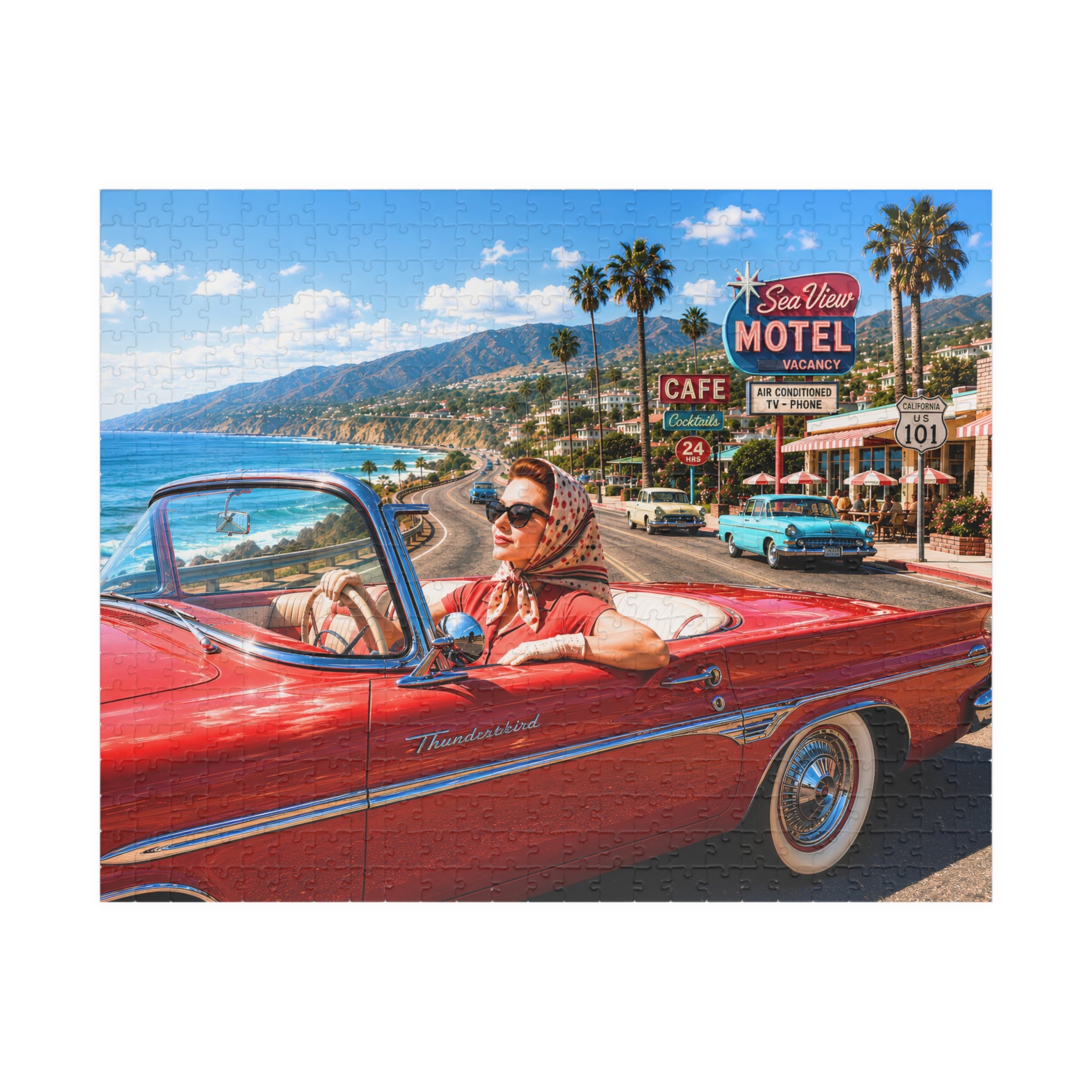 She Took the Scenic Route – Retro California Convertible Art Puzzle