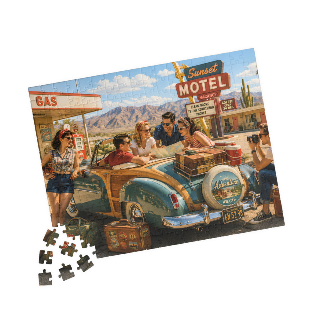 We'll Figure It Out at the Next Motel – Retro Road Trip Art Puzzle