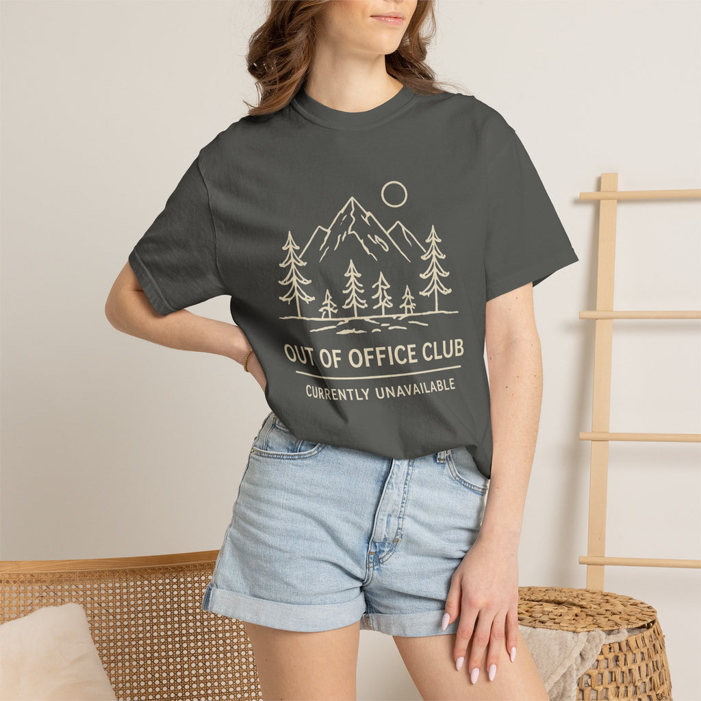 Out Of Office Club Minimal Shirt, Mountain Line Art Tee, Nature Lover Gift, Simple Hiking Shirt, Outdoor Graphic Comfort Colors