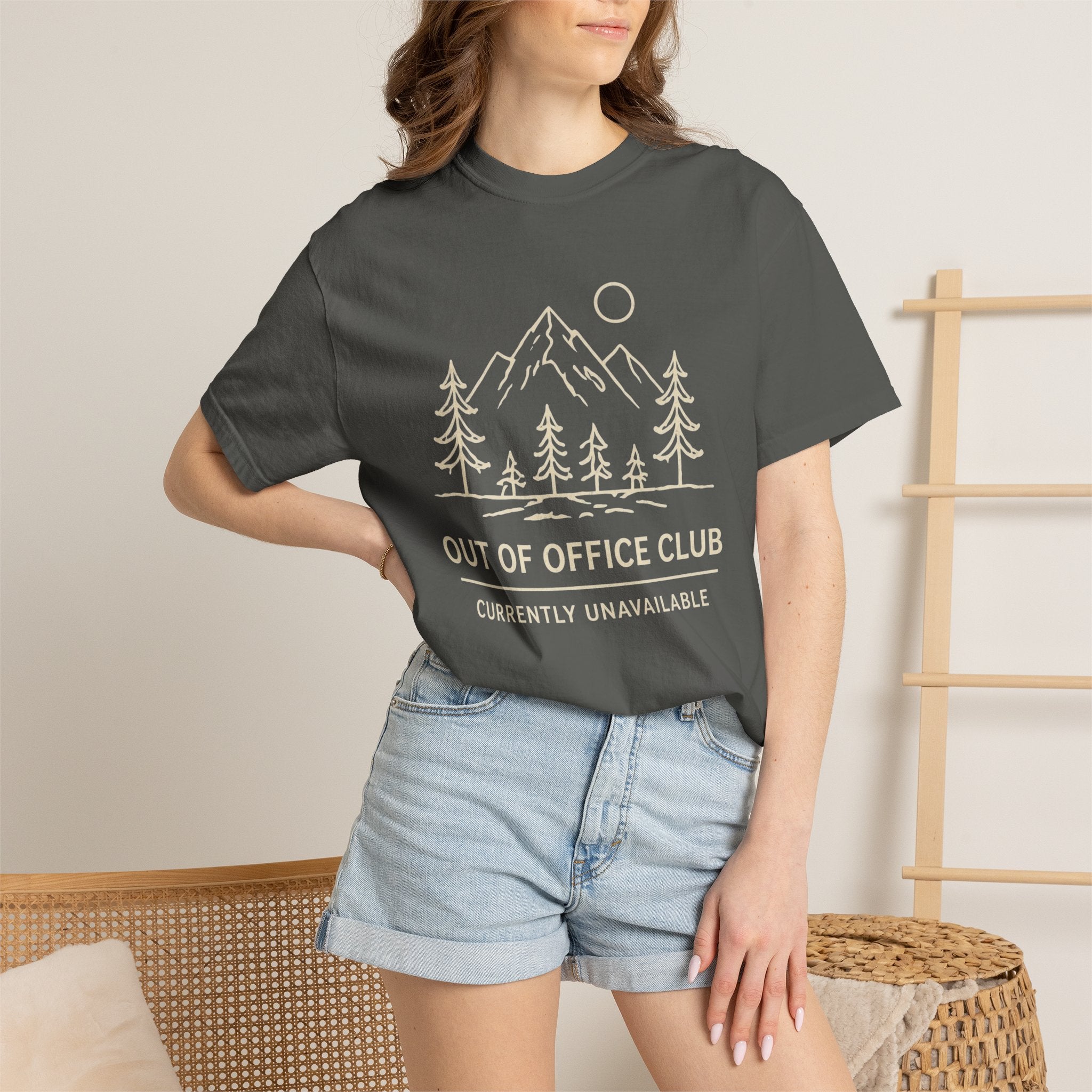 Out Of Office Club Minimal Shirt, Mountain Line Art Tee, Nature Lover Gift, Simple Hiking Shirt, Outdoor Graphic Comfort Colors