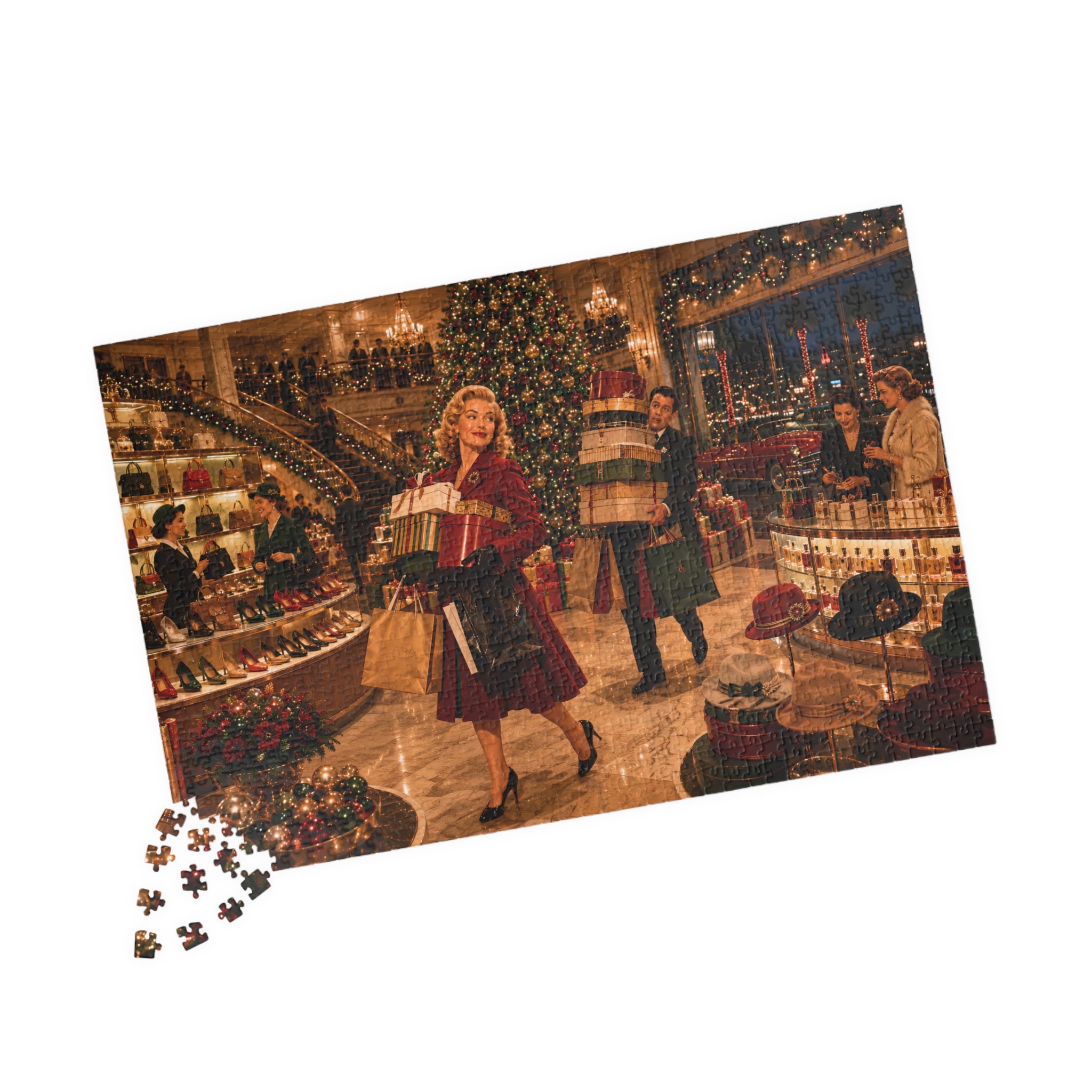 Vintage Christmas Shopping – Retro Department Store Art Puzzle