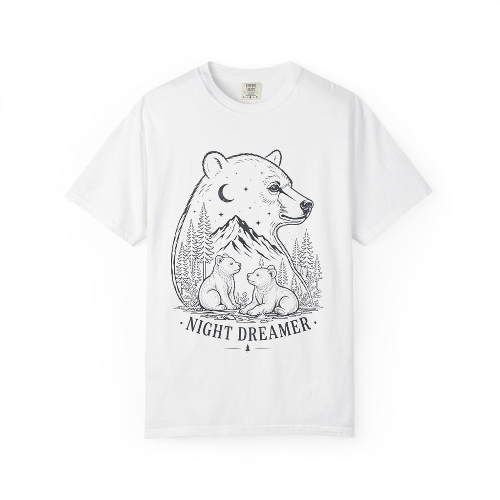 Night Dreamer Bear Shirt, Moon Bear Graphic Tee, Wildlife Lover Gift, Woodland Nature Shirt, Comfort Colors Tee