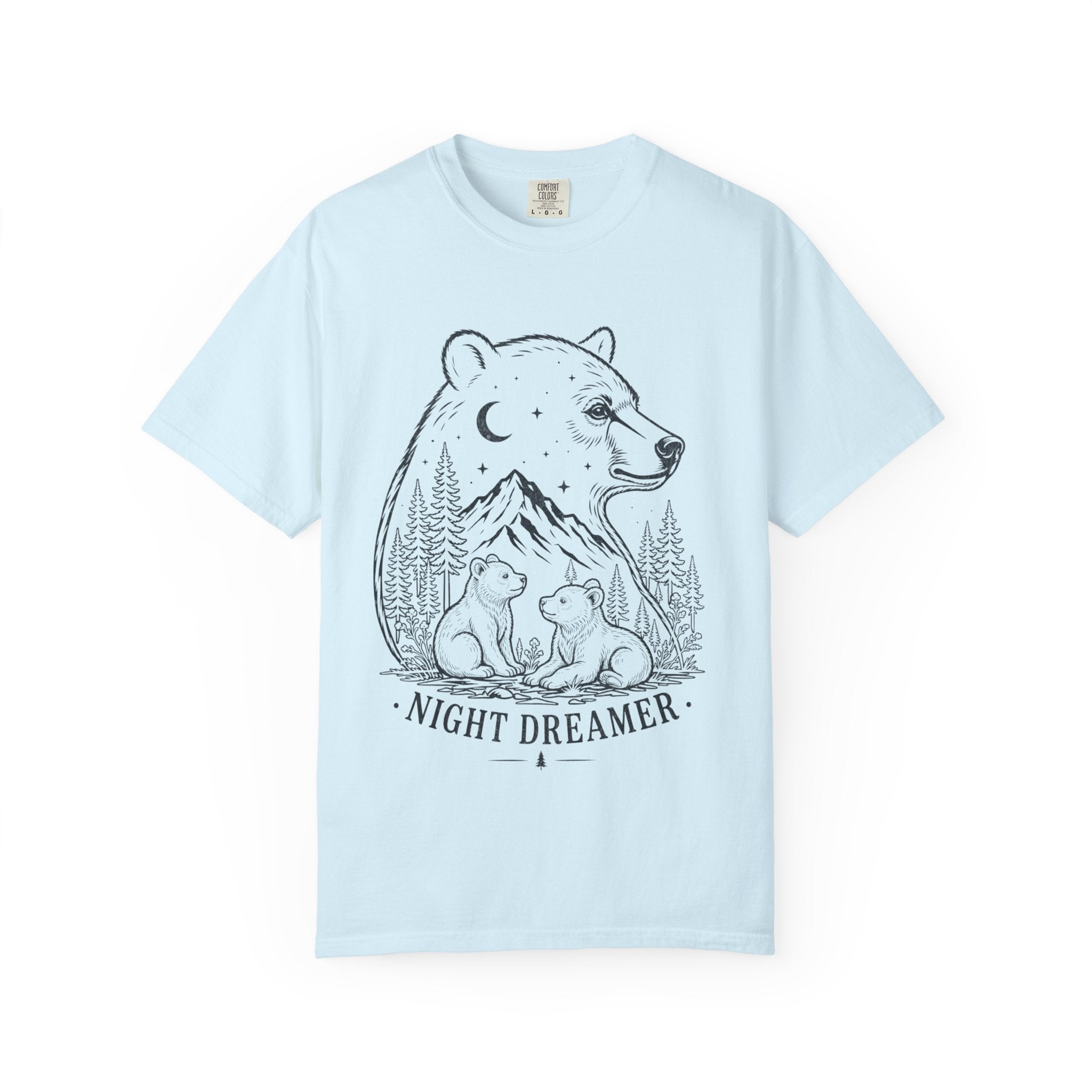 Night Dreamer Bear Shirt, Moon Bear Graphic Tee, Wildlife Lover Gift, Woodland Nature Shirt, Comfort Colors Tee