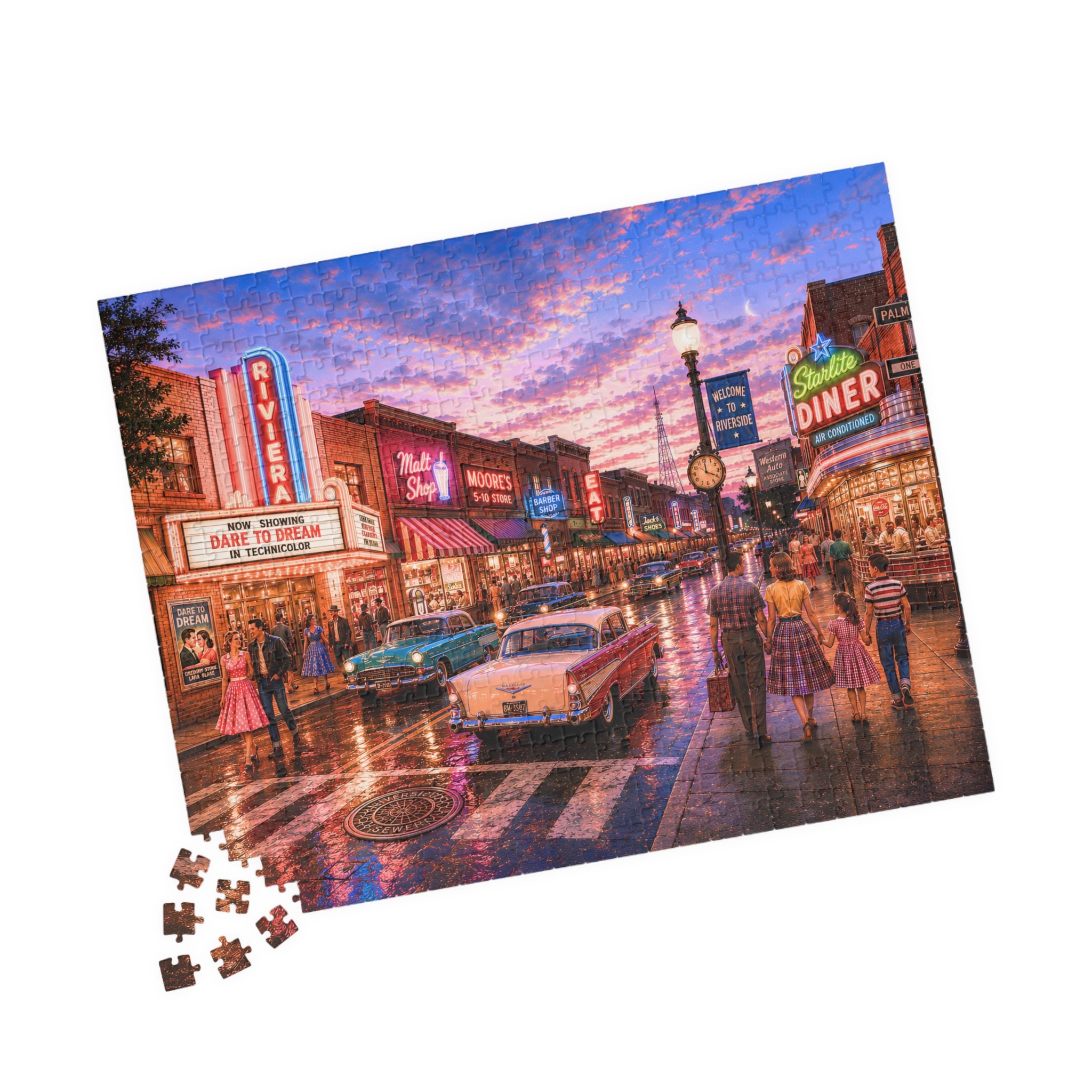Meet Me Where the Neon Starts – Vintage Main Street Night Art Puzzle